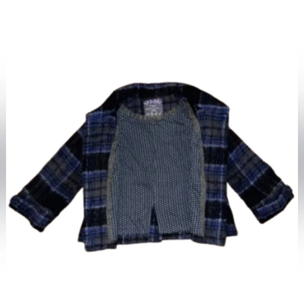 FREE PEOPLE Brushed Wool Fuzzy  Plaid Coat Blue Purple Medium